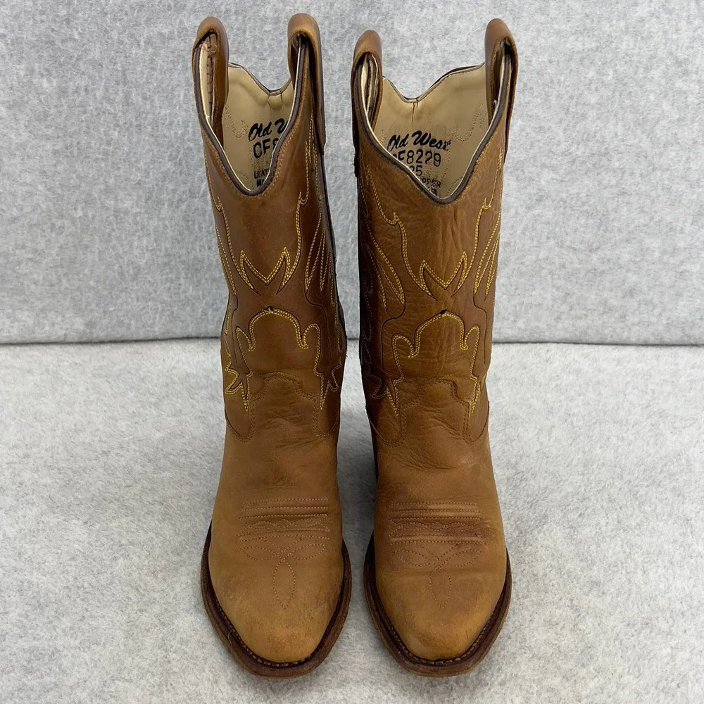 Old West Brown Leather Kids Cowboy Boots